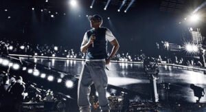 Jay-Z performing live at Yankee Stadium concert with fans