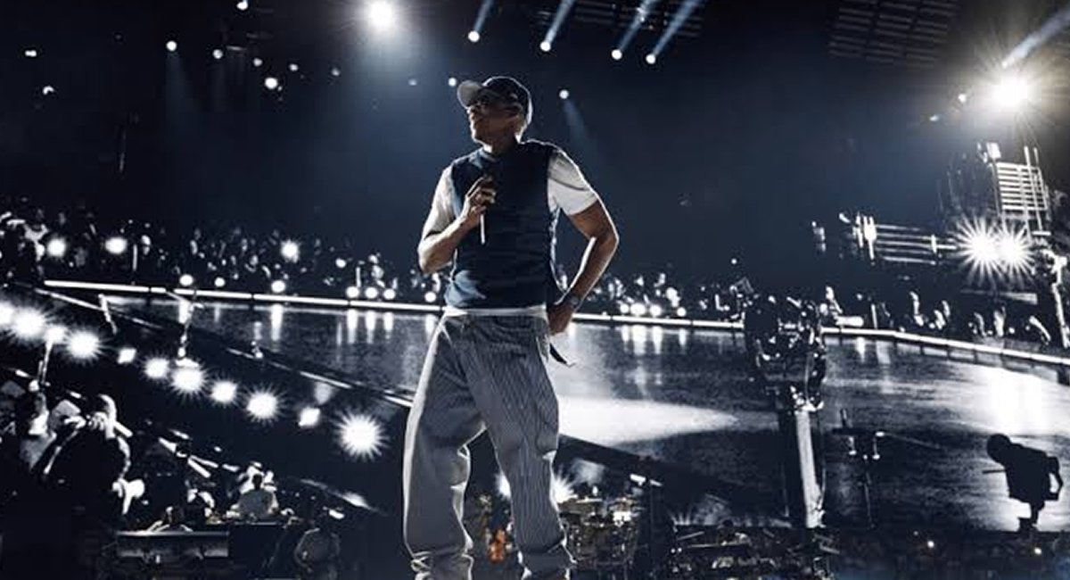 Jay-Z performing live at Yankee Stadium concert with fans